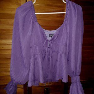 UNIQUE! Beautiful 4Si3nna Purple Crepelike TieUp Cropped Peasant Top Blouse NWOT
